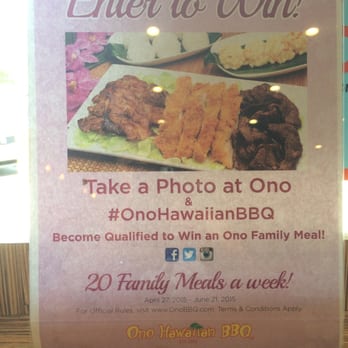 Ono Hawaiian BBQ - Cool contest. - Hawaiian Near Me - Tracy, California