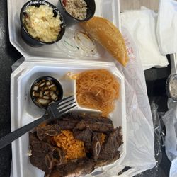Bonitan - Red Rice, BBQ, Potato Salad, Chicken Kelaguen, Empanada, Finadene, kimchi noodles.