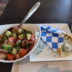 Sahara Mediterranean Cuisine - Fresh Shepard Salad & Falafel sandwich