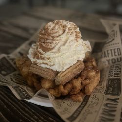Sweet Bites N Ice - Funnel Cake Churro w/vanilla ice cream TO DIE FOR