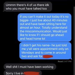 Reigning Ink Tattoo - Screenshot of messages between client and artist