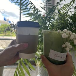 Hot latte and iced matcha