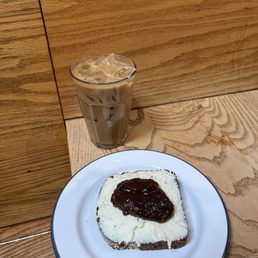 Lemon ricotta toast + iced latte with simple syrup Lemon ricotta toast + iced latte with simple syrup