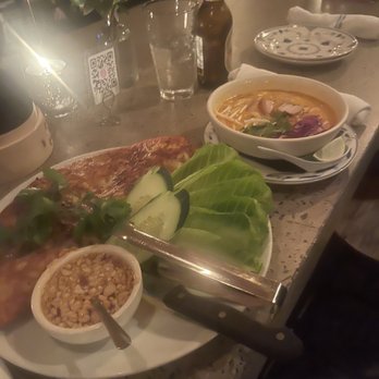 Bida Manda - Saffron Crepe Crispy Pork Belly Soup Dinner (split portion) - Laotian Near Me - Raleigh, North Carolina Bida Manda - Saffron Crepe Crispy Pork Belly Soup Dinner (split portion) - Laotian Near Me - Raleigh, North Carolina