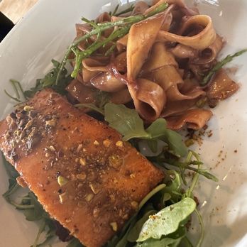 Root & Branch Bistro + Bar - Pan Seared Salmon with sherry cream and pistachios gremolata. Amazing! - New American Near Me - Clermont, Florida Root & Branch Bistro + Bar - Pan Seared Salmon with sherry cream and pistachios gremolata. Amazing! - New American Near Me - Clermont, Florida