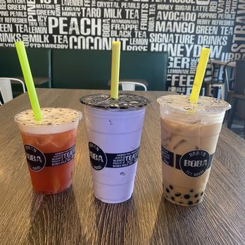 Urban Boba Tea House - Left to right Strawberry and kiwi green tea Taro milk tea blended Royal milk tea - Bubble Tea Near Me - Phoenix, Arizona Urban Boba Tea House - Left to right Strawberry and kiwi green tea Taro milk tea blended Royal milk tea - Bubble Tea Near Me - Phoenix, Arizona