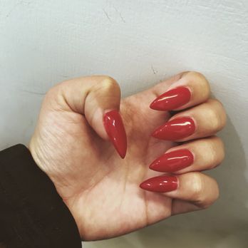 Nj Nails Spa - stiletto acrylic nails with gel color: Big Apple Red by O.P.I. - Waxing Near Me - Novato, California Nj Nails Spa - stiletto acrylic nails with gel color: Big Apple Red by O.P.I. - Waxing Near Me - Novato, California
