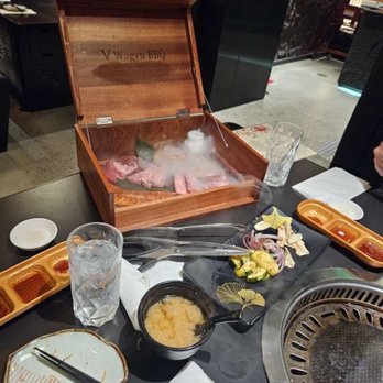 V Wagyu BBQ - Wagyu Deluxe Box from the Tasting menu for two. The American Wagyu Miso Chuck Log and Spicy Garlic-Marinated Rib fingers were amazing - Barbeque Near Me - Lake Forest, California V Wagyu BBQ - Wagyu Deluxe Box from the Tasting menu for two. The American Wagyu Miso Chuck Log and Spicy Garlic-Marinated Rib fingers were amazing - Barbeque Near Me - Lake Forest, California
