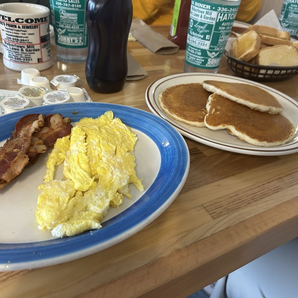 66 Diner - Pancakes combo! It was great! Pancakes are excellent!! - Greek Near Me - Winston-Salem, North Carolina