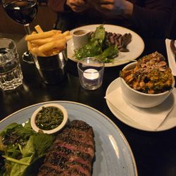 Featherblade - Ribeye front, featherblade steak back, grilled broccoli on the right