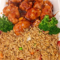 Orange chicken (not spicy) with pork fried rice