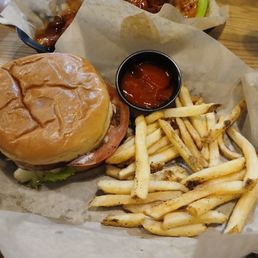 The Green Chili Burger and fries. The Green Chili Burger and fries.