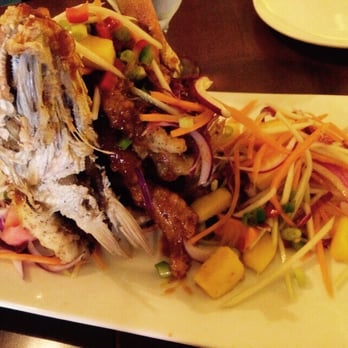 Palm Thai - Crispy red snapper with mango and papaya $25 - Thai Near Me - Madison, New Jersey Palm Thai - Crispy red snapper with mango and papaya $25 - Thai Near Me - Madison, New Jersey