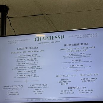 Chapresso - Menu - Bubble Tea Near Me - San Marino, California
