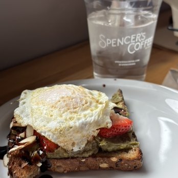 Spencer's Coffee - Avo toast with strawberries, balsamic and fried egg. - Coffee & Tea Near Me - Bowling Green, Kentucky
