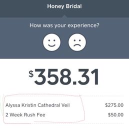 Paid for a Alyssa Kristin Cathedral Veil & did not receive what I ordered. Was reluctantly given a refund. Terribly run organization.