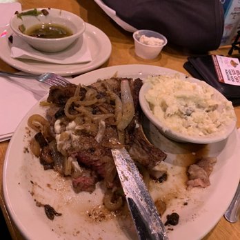 Texas Roadhouse - 20oz bone in ribeye with green beans and mashed potatoes. - Barbeque Near Me - Marion, Indiana