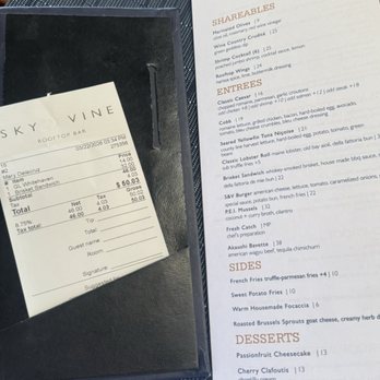 Sky & Vine Rooftop Bar - $22 on menu for brisket sandwich and $32 on the bill beware - New American Near Me - Napa, California Sky & Vine Rooftop Bar - $22 on menu for brisket sandwich and $32 on the bill beware - New American Near Me - Napa, California