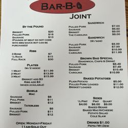 The Bar B Q Joint - Menu