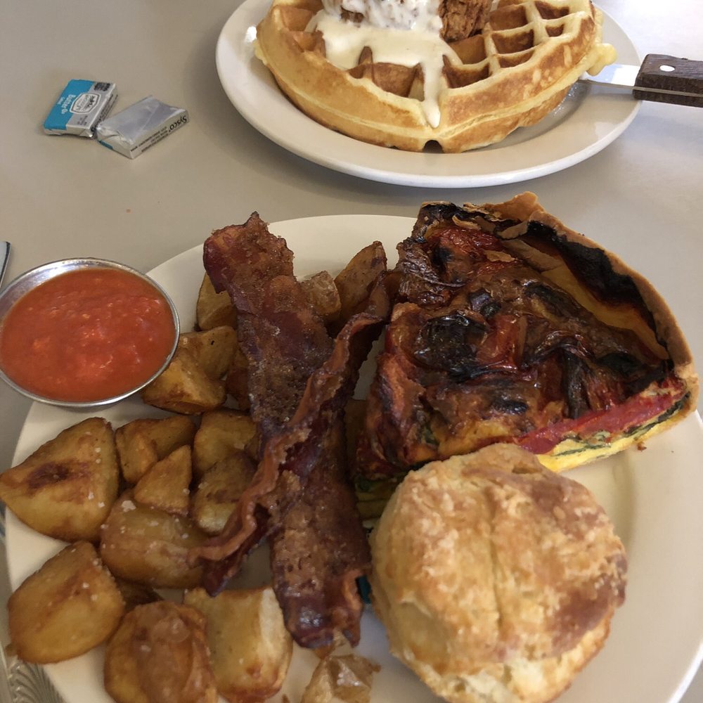 Proper - Quiche special with home fries and sweet bacon and waffle special with onion cream gravy and flash fried Shishito peppers. - Southern Near Me - Boone, North Carolina Proper - Quiche special with home fries and sweet bacon and waffle special with onion cream gravy and flash fried Shishito peppers. - Southern Near Me - Boone, North Carolina