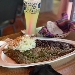 Caesar Grill Onion Burgers - Black beans, steak, and rice