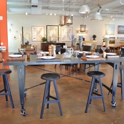 Atlanta MADE - Steel island on wheels with custom wood bar stools.