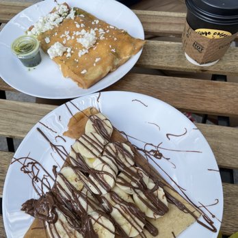 Village Creperie - Banana Nutella Crepe & Mozzarella Tomato Basil Crepe - Creperies Near Me - New York, New York Village Creperie - Banana Nutella Crepe & Mozzarella Tomato Basil Crepe - Creperies Near Me - New York, New York