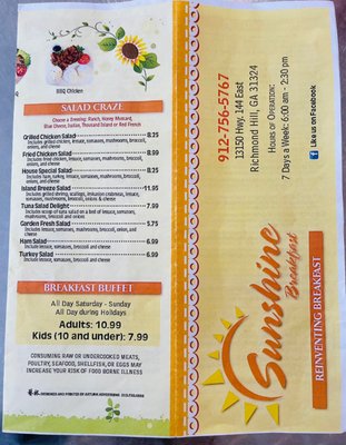 Menu photo 5 Sunshine Breakfast Restaurant Richmond Hill, GA Menu photo 5 Sunshine Breakfast Restaurant Richmond Hill, GA