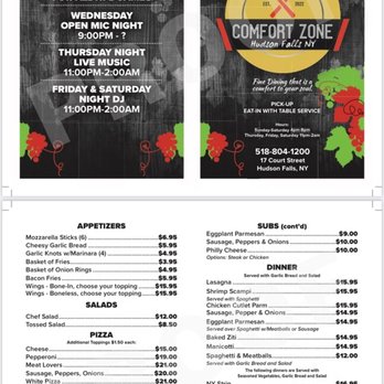 The Comfort Zone - a menu for the comfort zone - Italian Near Me - Hudson Falls, New York The Comfort Zone - a menu for the comfort zone - Italian Near Me - Hudson Falls, New York