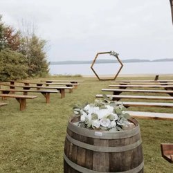 Sandy Lane Resort - Benches and a hexagonal bench set up for a wedding at Sandy Lane Resort, right on Halls Lake