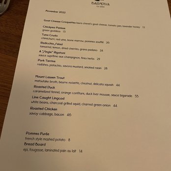 Barndiva - Menu - New American Near Me - Healdsburg, California