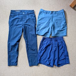 lululemon athletica - ABC Slim-Fit 5 Pocket Pant Warpstreme TNavy $128. ABC Classic-Fit Short 7" Warpstreme $88 IBlue. Pace Breaker Linerless Short 7" NSea $68.