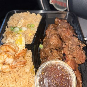 Thai Barbeque - Rice with 2 shrimps ( my rating 8/10) - Thai Near Me - Long Beach, California Thai Barbeque - Rice with 2 shrimps ( my rating 8/10) - Thai Near Me - Long Beach, California