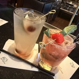Tito's with pineapple juice, a splash of cranberry, and a cherryies on top, along with the watermelon margarita Tito's with pineapple juice, a splash of cranberry, and a cherryies on top, along with the watermelon margarita