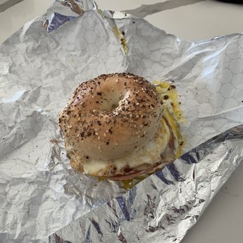 Jersey Oven - Pork roll, egg, and cheese on an everything bagel. - Bagels Near Me - Mt. Juliet, Tennessee