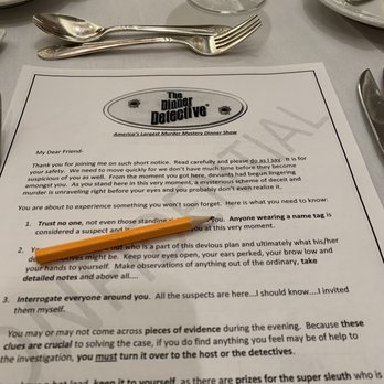 The Dinner Detective - a table setting with silverware and silverware - Dinner Theater Near Me - Oklahoma City, Oklahoma The Dinner Detective - a table setting with silverware and silverware - Dinner Theater Near Me - Oklahoma City, Oklahoma