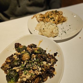 Bonefish Grill - Busses sprouts and garlic mashed potatoes with stuffed grouper - Seafood Near Me - Novi, Michigan