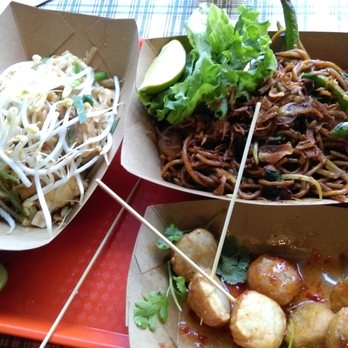 Longtail Kitchen - Pad Thai at the left. Mee Goreng on top and fried fish balls(only shows half order. We ate half before took this picture) - Thai Near Me - New Westminster, British Columbia