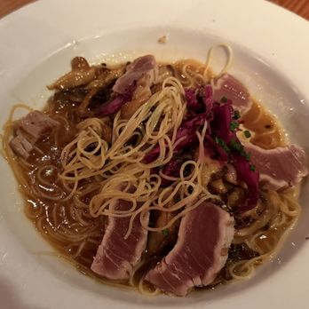 Flying Fish Grill - My Rare Peppered Ahi. I couldn't wait and took a bite before I took the picture. - Japanese Near Me - Carmel, California Flying Fish Grill - My Rare Peppered Ahi. I couldn't wait and took a bite before I took the picture. - Japanese Near Me - Carmel, California