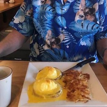 Korner Cafe - Hubby and his Eggs Benedict - and his Corgi shirt! - American Near Me - Lewisville, Texas Korner Cafe - Hubby and his Eggs Benedict - and his Corgi shirt! - American Near Me - Lewisville, Texas