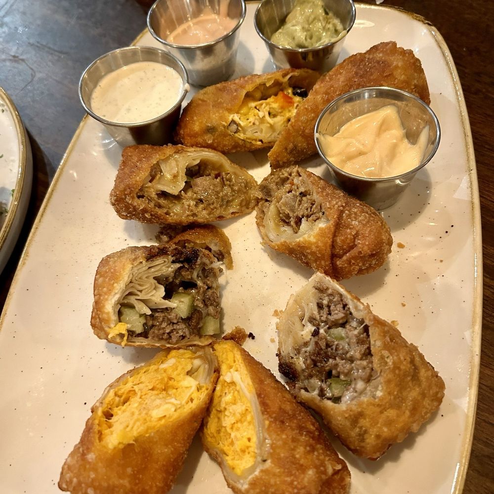 Maggie McFly's - Eggroll Sampler Appetizer Loved the idea of different flavors with different sauces to share. - New American Near Me - Glastonbury, Connecticut