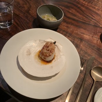 Saison - Scallop - and in the back, scallop skirt on top of cucumber - New American Near Me - San Francisco, California Saison - Scallop - and in the back, scallop skirt on top of cucumber - New American Near Me - San Francisco, California