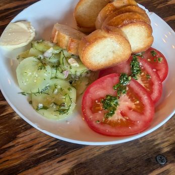 Lost And Found - Cucumber dill (omg amazing), tomato, butter, toasted bread - very good! - New American Near Me - Long Beach, New York