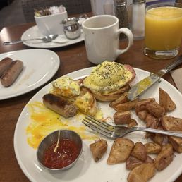Eggs Benny , side of sausage Eggs Benny , side of sausage