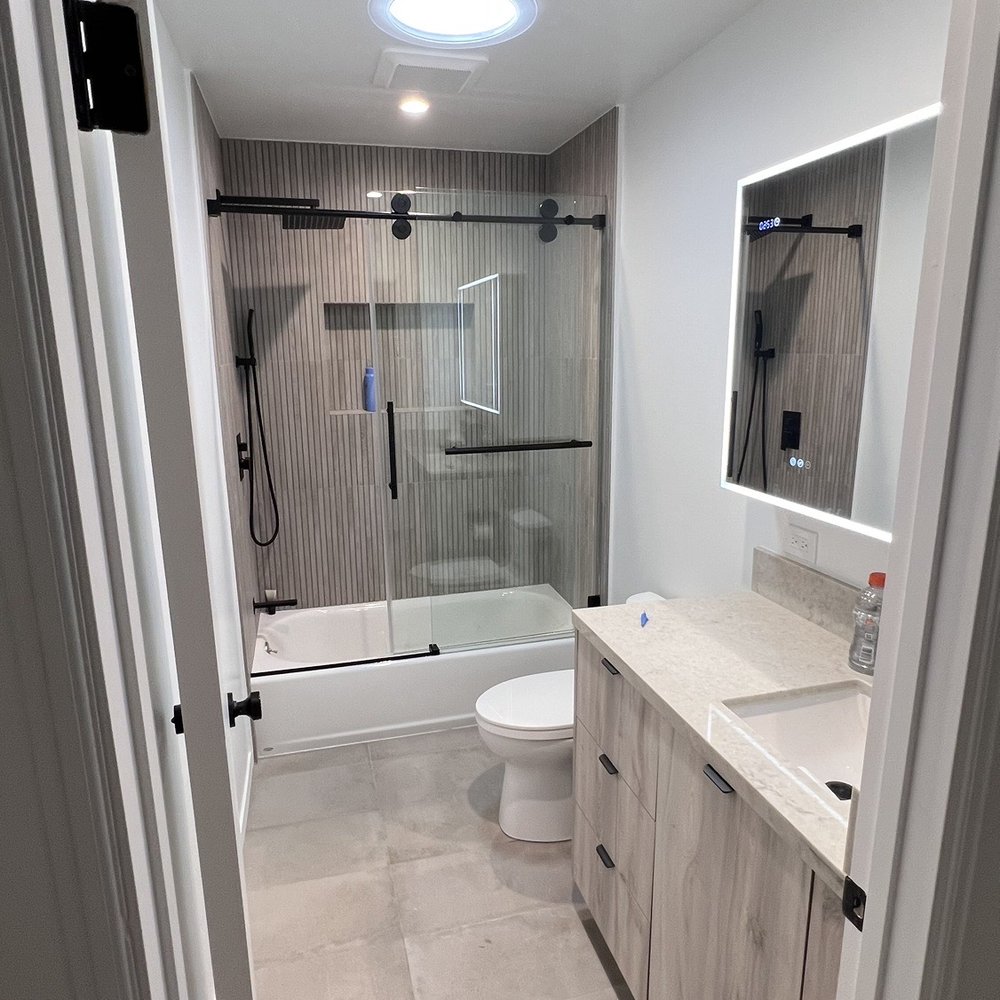 Glass Solutions - New shower doors (1 sliding 1 fixed panel) - Windows Installation Near Me - Los Angeles, California Glass Solutions - New shower doors (1 sliding 1 fixed panel) - Windows Installation Near Me - Los Angeles, California