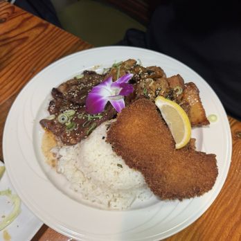Tiano's Restaurant - Trio: saba, kalbi, and garlic chicken - Steakhouses Near Me - Waipahu, Hawaii Tiano's Restaurant - Trio: saba, kalbi, and garlic chicken - Steakhouses Near Me - Waipahu, Hawaii