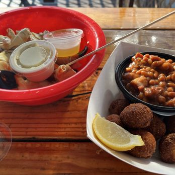 Triad Seafood - Medium claws, baked beans and hush puppies - Seafood Near Me - Everglades City, Florida Triad Seafood - Medium claws, baked beans and hush puppies - Seafood Near Me - Everglades City, Florida