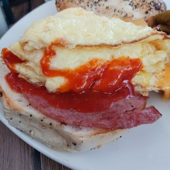 Mom's Kitchen & Bar - Breakfast Sandwich with Taylor Ham - Bars Near Me - Astoria, New York Mom's Kitchen & Bar - Breakfast Sandwich with Taylor Ham - Bars Near Me - Astoria, New York