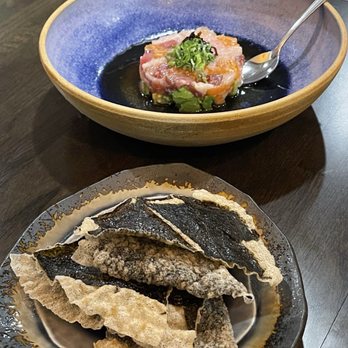 Kasa Rin - Seafood tartar - salmon, bluefin tuna, yellowtail, avocado, ginger, and soy sauce served with nori chips - Japanese Near Me - Los Angeles, California Kasa Rin - Seafood tartar - salmon, bluefin tuna, yellowtail, avocado, ginger, and soy sauce served with nori chips - Japanese Near Me - Los Angeles, California