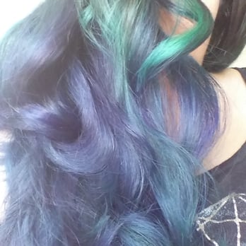 Heather Marie Hair Studio - Dark brown roots, to bluen teal and purple ombree - Blow Dry/Out Services Near Me - McKinney, Texas
